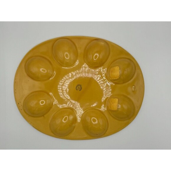 Vintage deviled egg tray in yellow basketweave design 10" x 8.25" oval MCM - Picture 4 of 6
